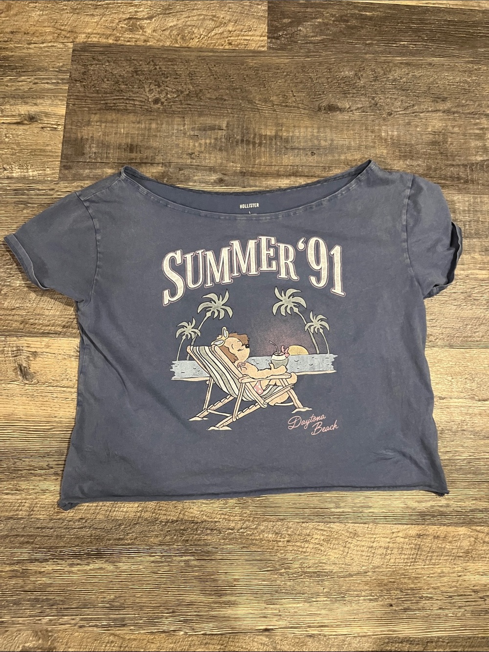 Hollister Faded Blue 'Summer '91' Graphic Crop Tee